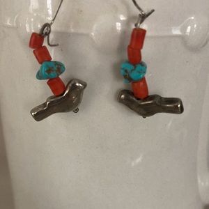 Silver turquoise bird earrings